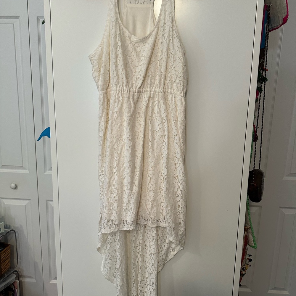 Eye Shadow Elegant White Lace High-Low Dress tank back. XL